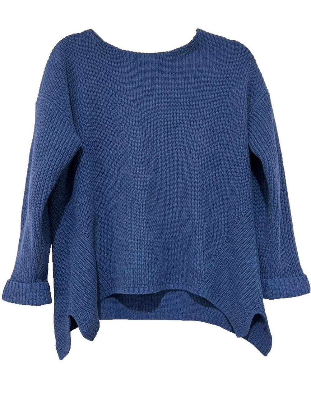 Anthropologie‎ Poetry oversized 8 rib knit blue cotton sweater long sleeve#3326